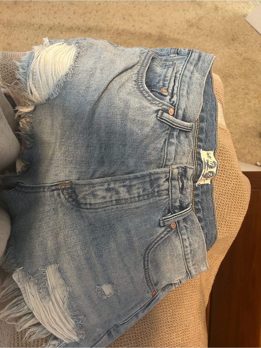 We The Free Light Blue Distressed High-Rise Denim Cutoff Shorts